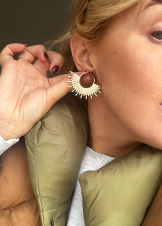 Wooden sunray earring - Gold-The Style Attic