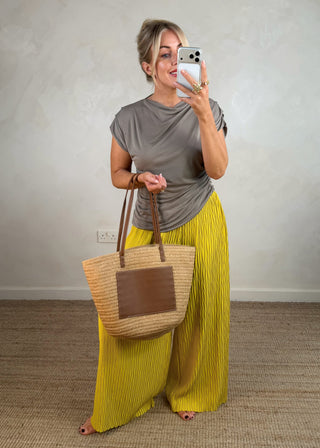 Woven shopper bag - tan-The Style Attic