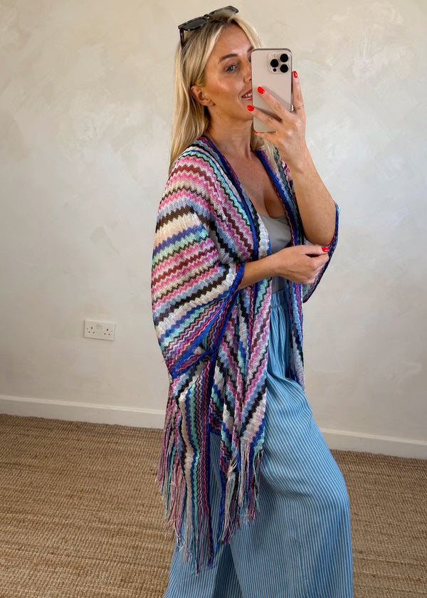 Woven throw on - blues-The Style Attic