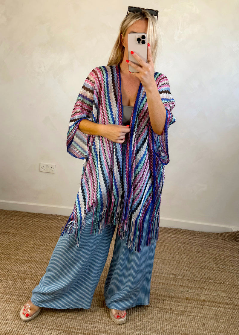Woven throw on - blues-The Style Attic