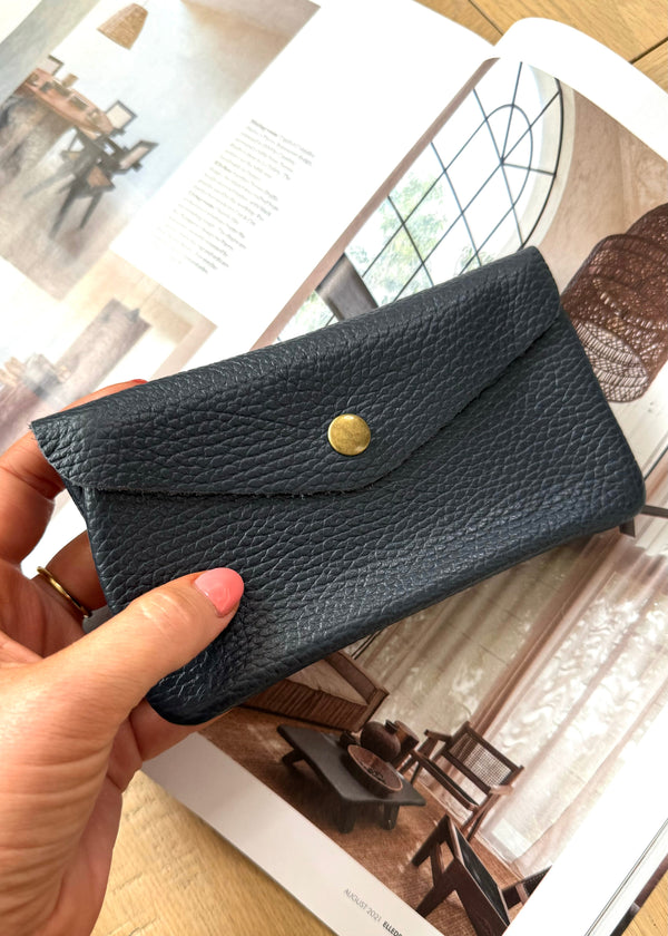 XL Leather coin purse - navy-The Style Attic