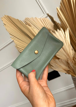 XL Leather coin purse - sage-The Style Attic