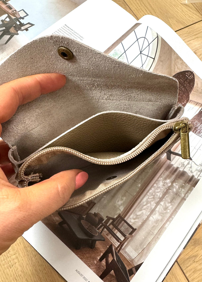 XL Leather coin purse - stone-The Style Attic
