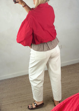 Zip up collar jacket - Red-The Style Attic
