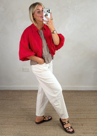 Zip up collar jacket - Red-The Style Attic