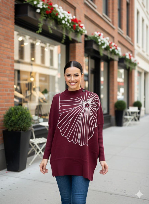 Flora Embroidered knit - Merlot