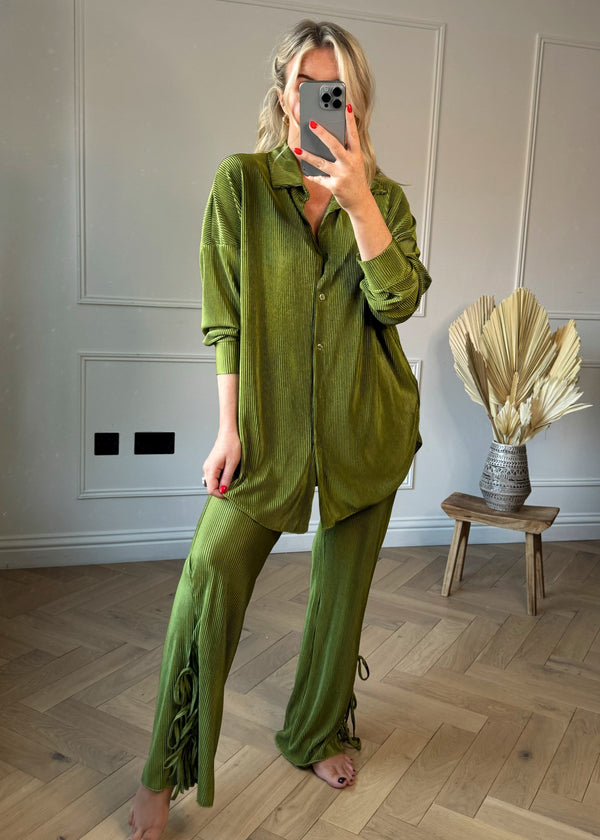 bodhi plisse co-ord - olive-The Style Attic