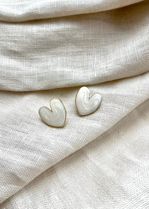 cream heart earrings-The Style Attic