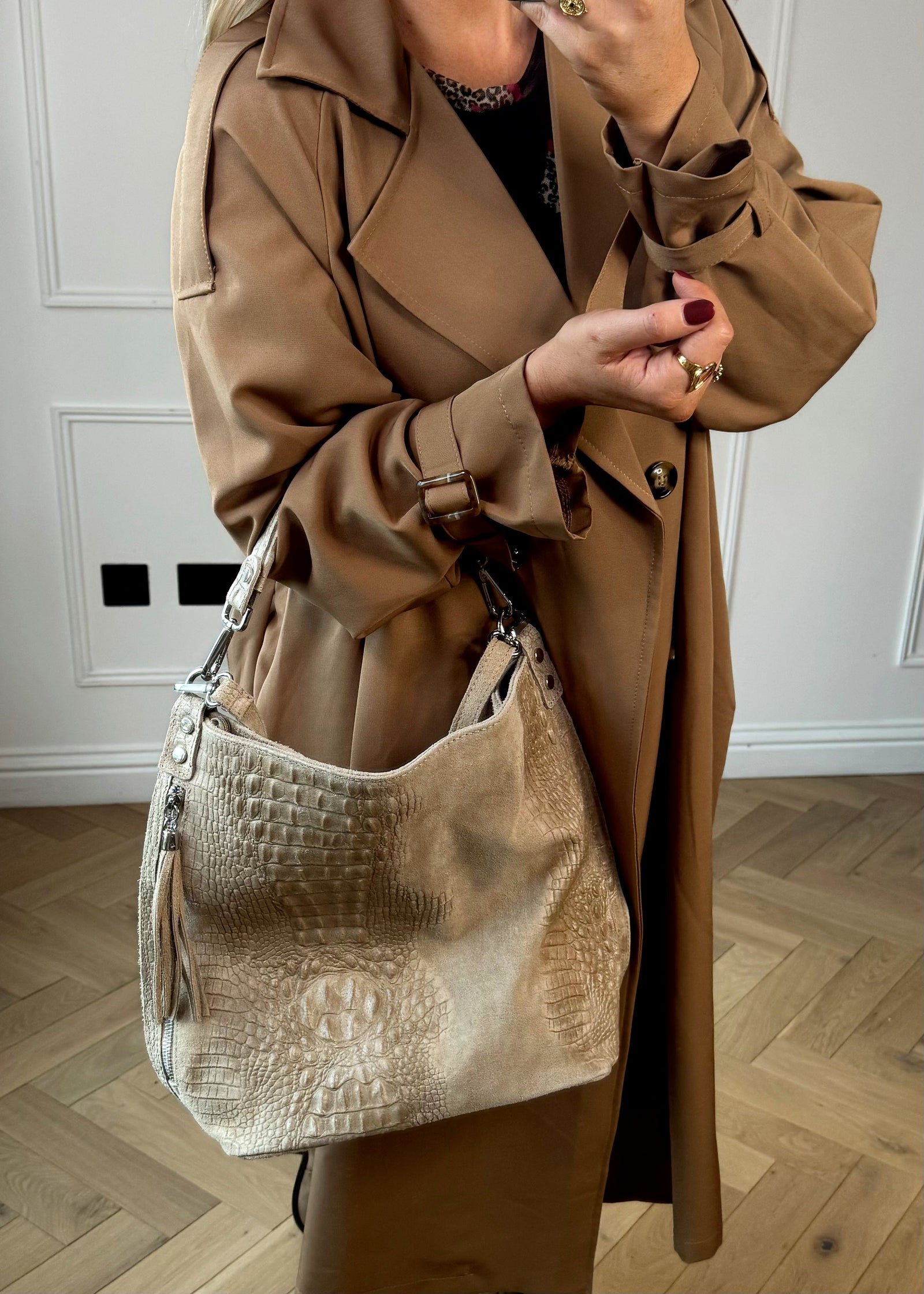 suede croc hobo bag beige The Style Attic