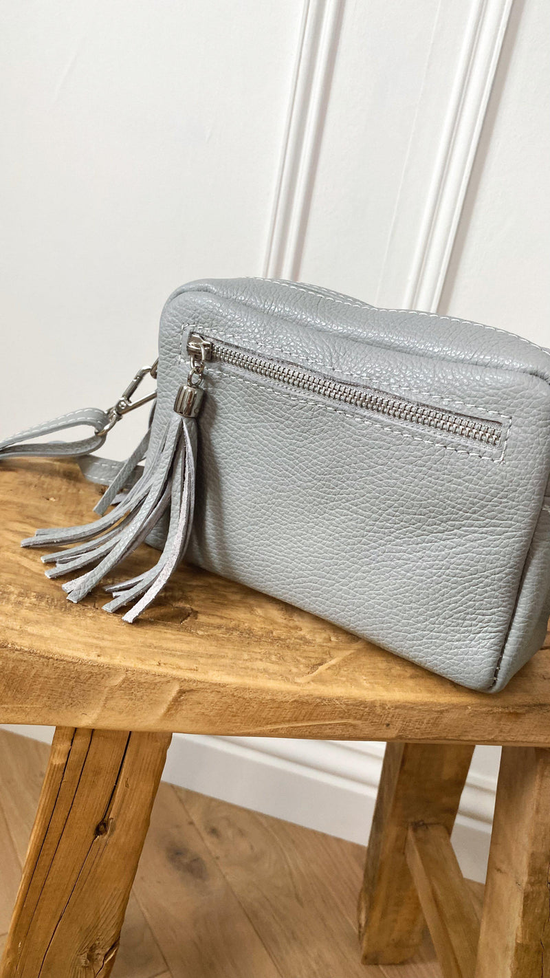 Leather Camera bag - Light grey-The Style Attic