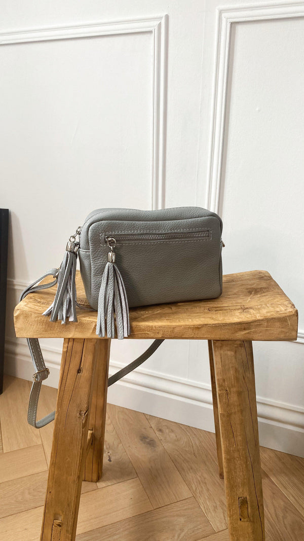 Leather Camera bag - Light grey-The Style Attic