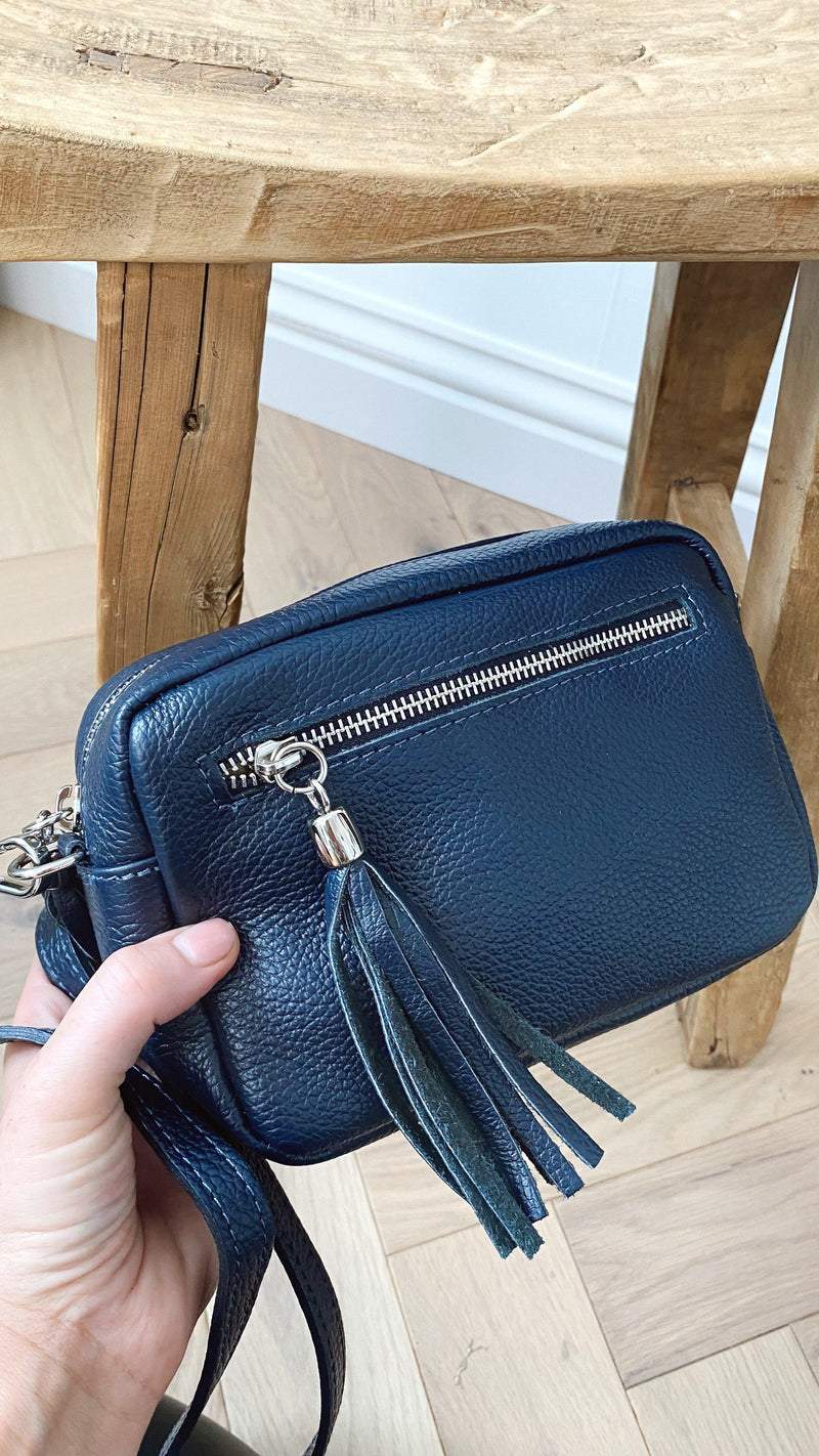 Leather Camera bag - Navy-The Style Attic