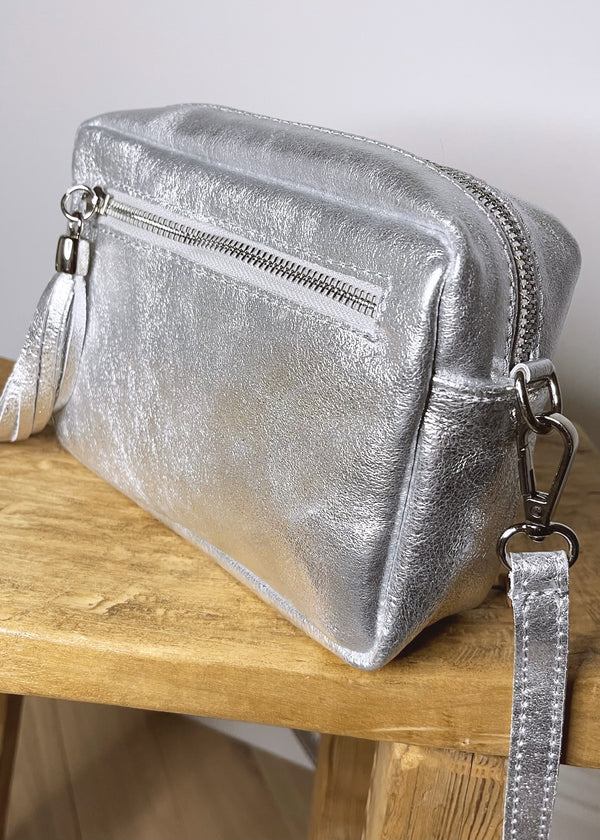 Leather Camera bag - Silver-The Style Attic