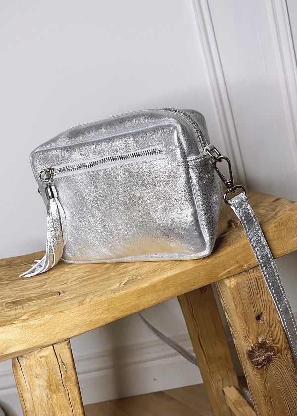 Leather Camera bag - Silver-The Style Attic