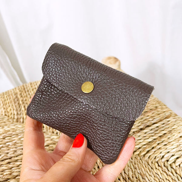 Vintage Woven Leather Zip Around Small 6 Card Coin Purse Dark Brown : D-80  - Gift & Accessories from Leather Company UK